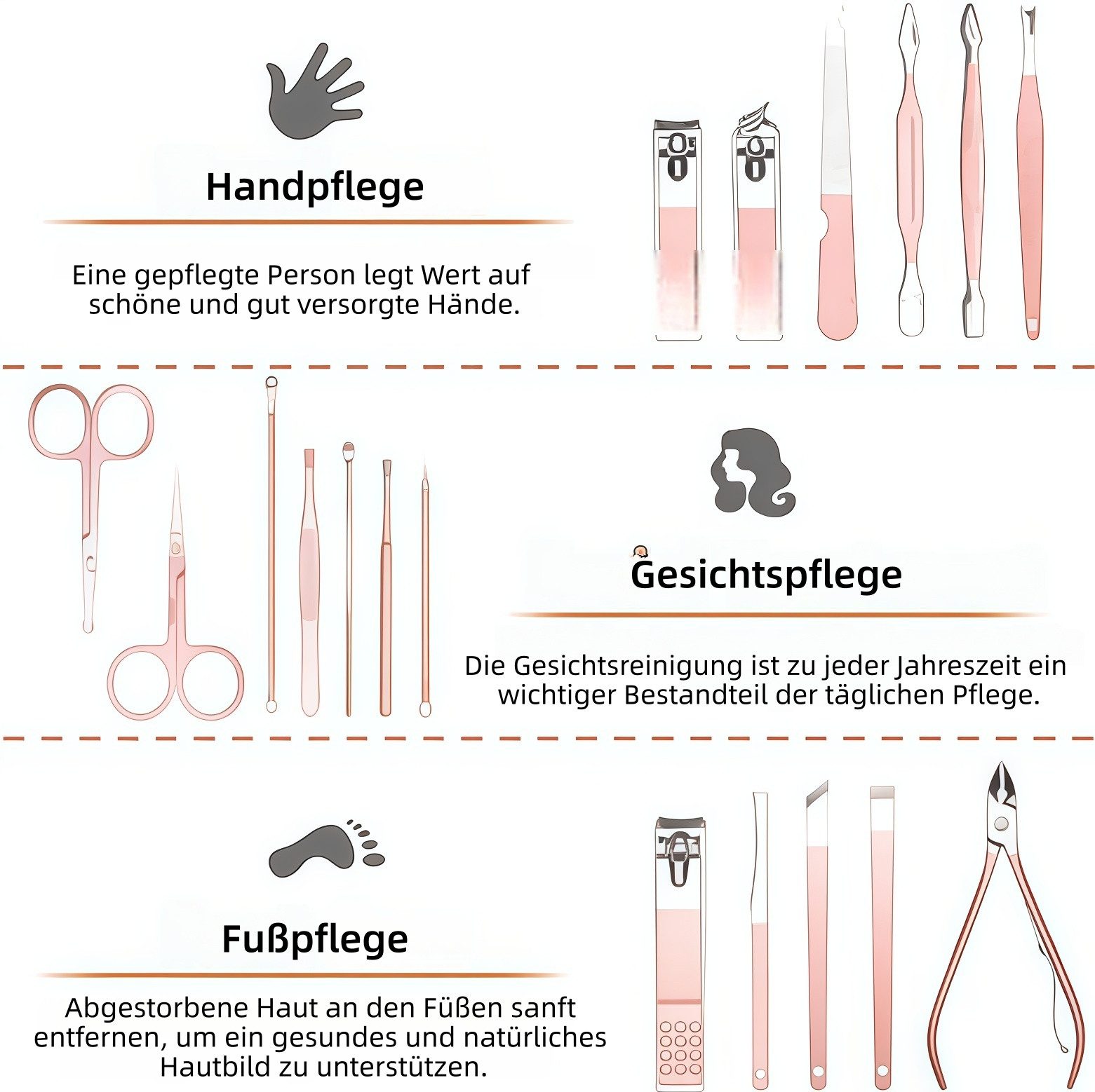 FOUORTUNATE-BEE Maniküre-Pediküre-Set 18-teiliges Pediküre-Set aus Edelstahl für Damen, Reisegeeignet, Professionelles Nagel- und Fußpflege-Set für Zuhause und  – Bild 5 von 5