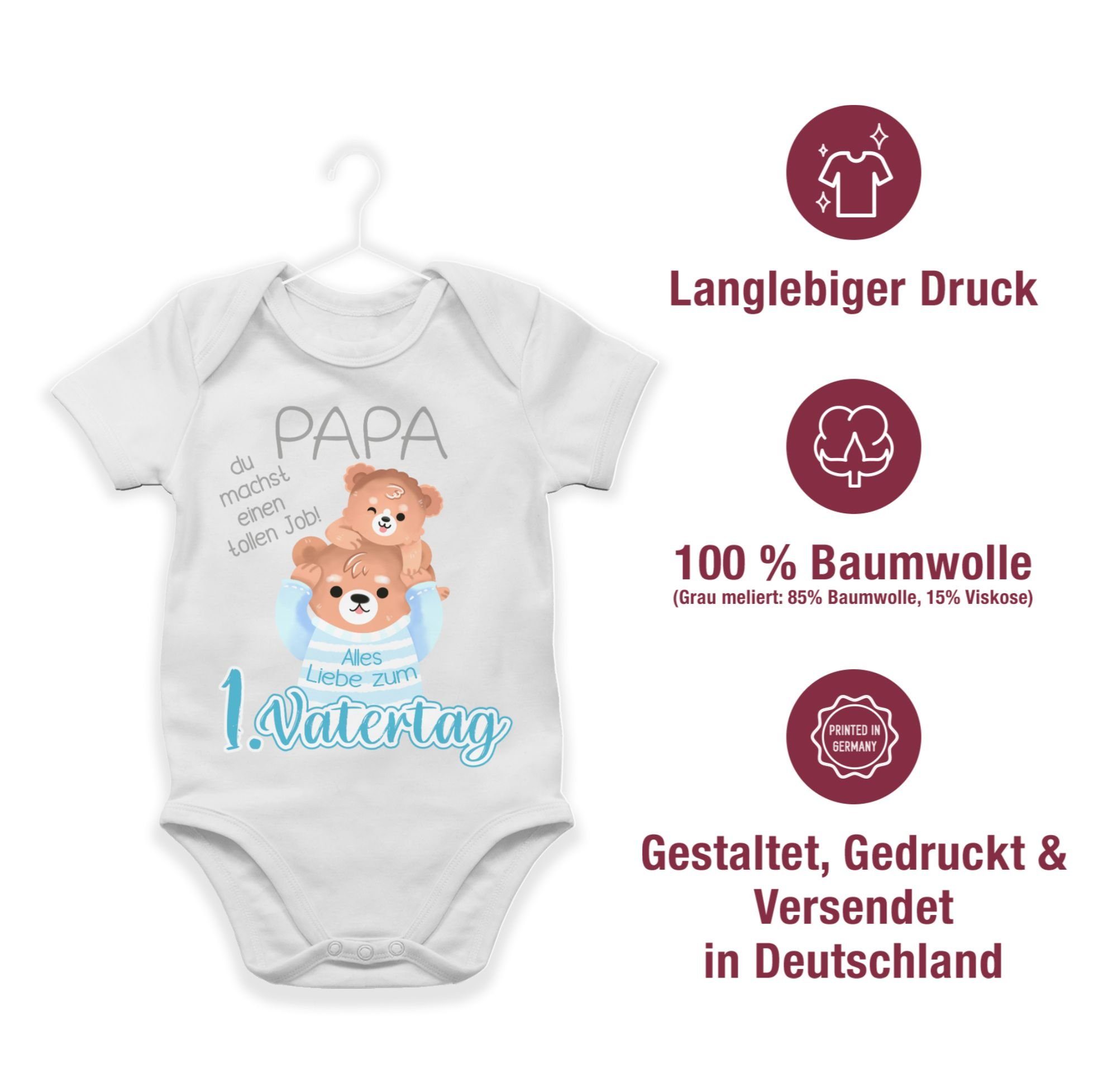 Shirtracer Shirtbody Alles Liebe zum 1. Vatertag - Papa Bär und Baby Bär - grau Geschenk Vatertag Baby