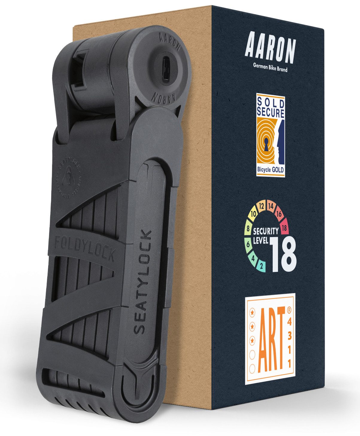 AARON Faltschloss Fahrradschloss Stufe 18 – Hochsicherheits-Schloss mit Halterung, 90 cm