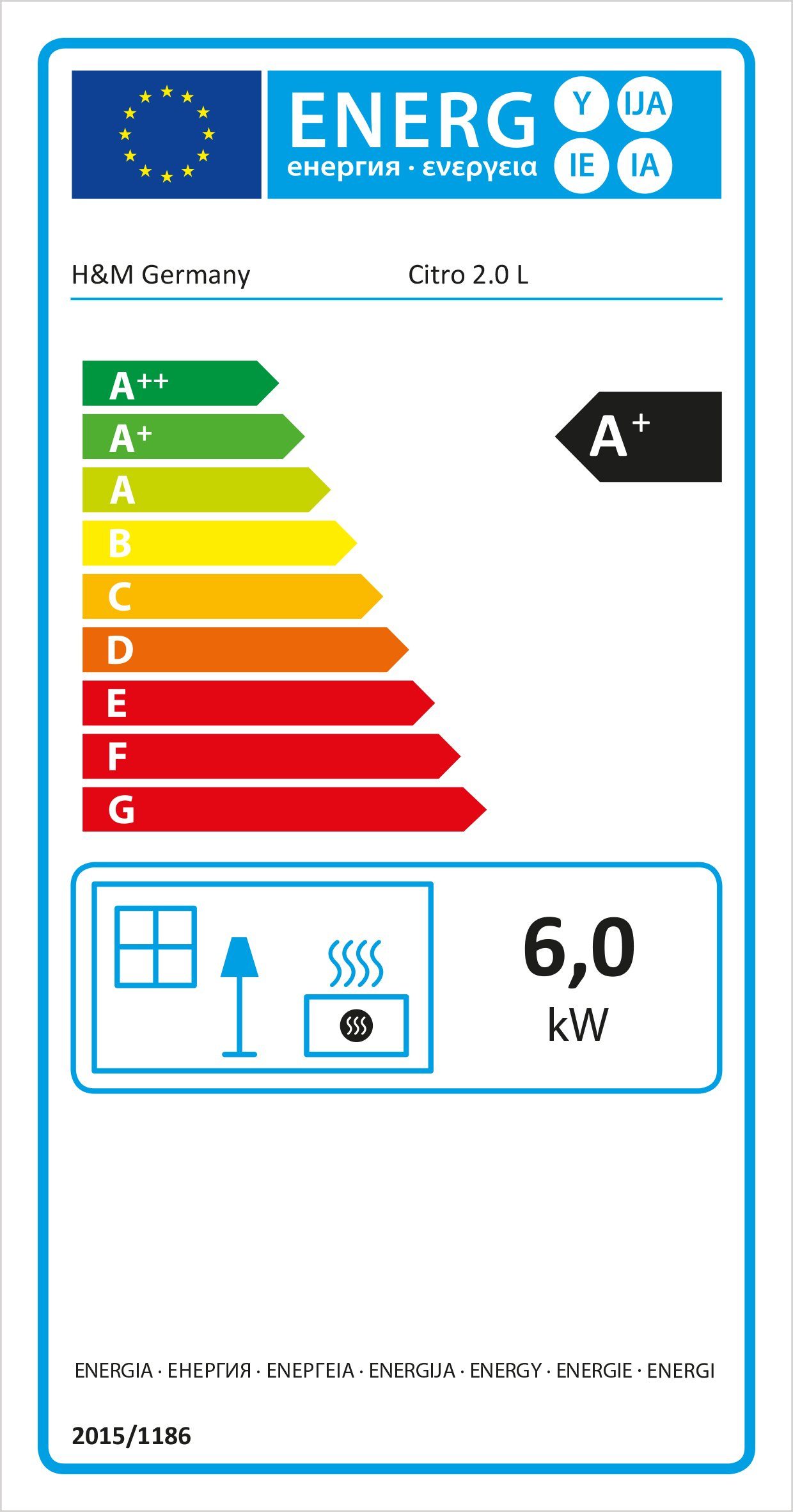 Kaminofen L weiß, Germany H&M 2.0 kW, Citro 6 Zeitbrand