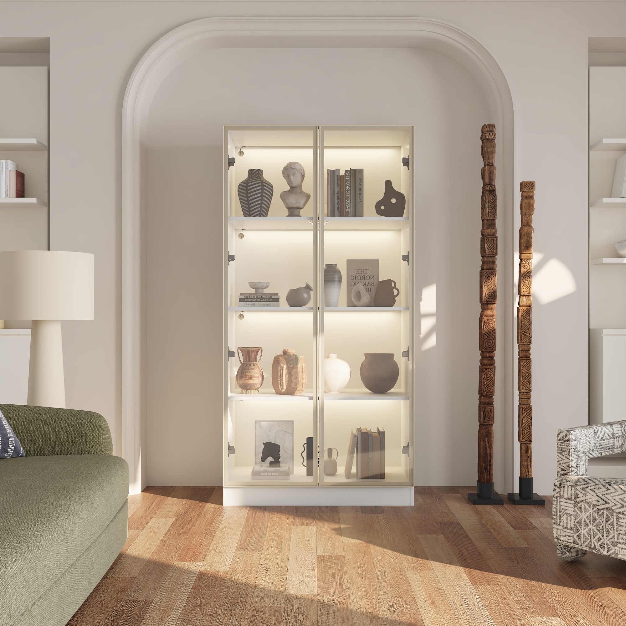 FUFU&GAGA Glasvitrine Vitrine mit Glastüren und LED-Beleuchtung, MDF+Glas, 80×40×160 cm – Bild 2 von 5