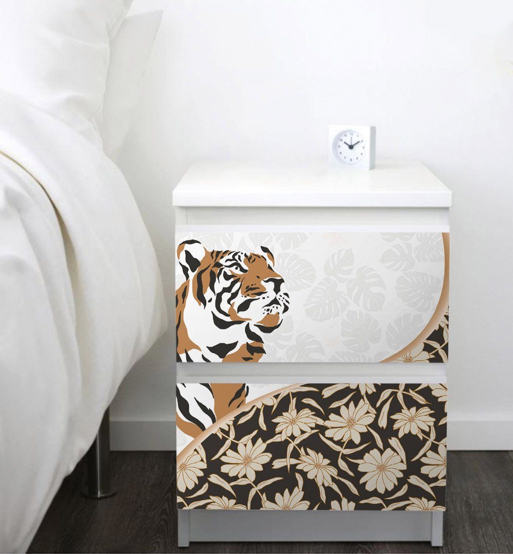 MyMaxxi Möbelfolie Kommodenaufkleber Malm gemalter Tiger mit Blüten