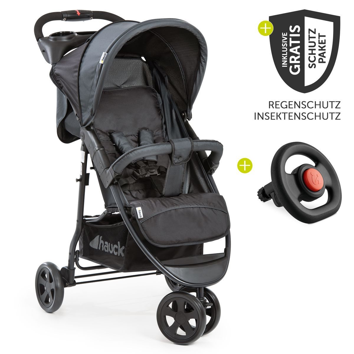 Hauck Sportbuggy Citi Neo II - Caviar Stone, Sportwagen mit Liegefunktion Regenschutz, Insektenschutz & Lenkrad