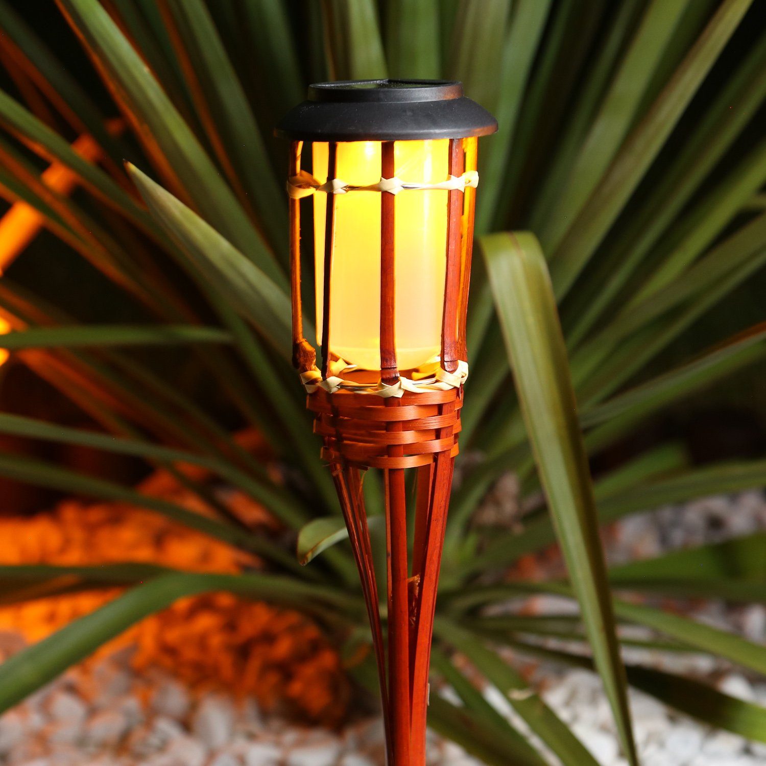 2er XL LED Solar-Gartenfackeln aus Metall,60 cm,Solar-Leuchte,Fackel,Innen Gold 