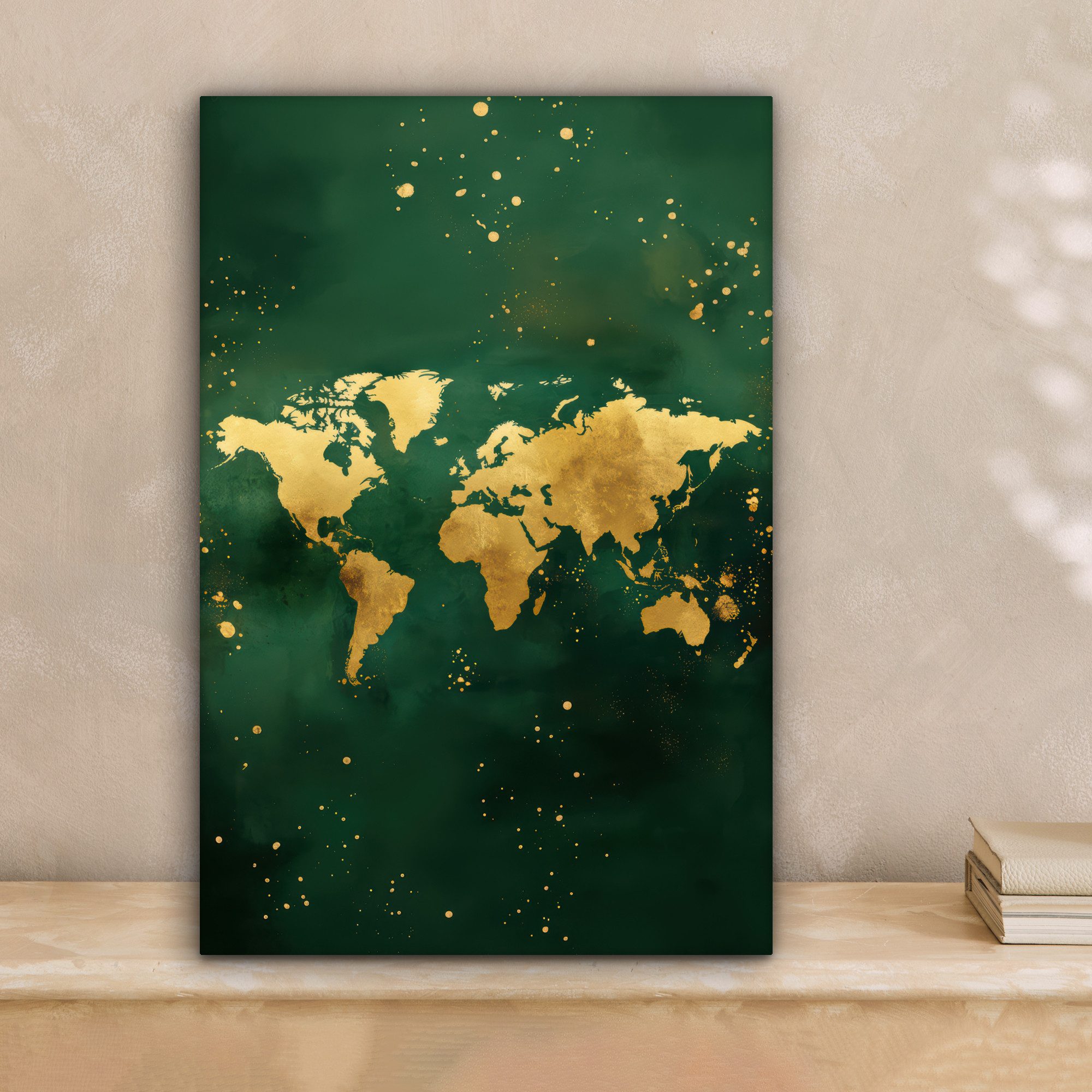 OneMillionCanvasses® Leinwandbild Weltkarte - Grün - Gold, Fotodruck (1 St) günstig online kaufen