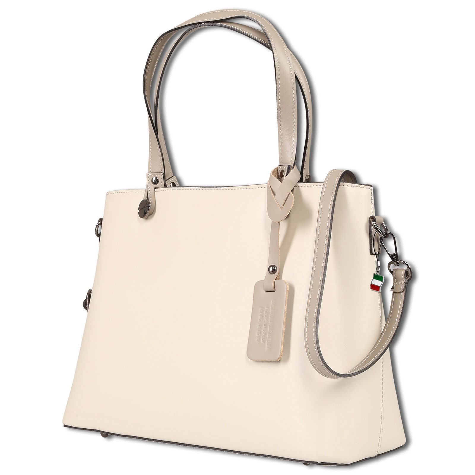 FLORENCE Schultertasche Florence Damen Schultertasche Tote Bag (Schultertasche), Damen Schultertasche Leder, beige, grau ca. 28cm hoch