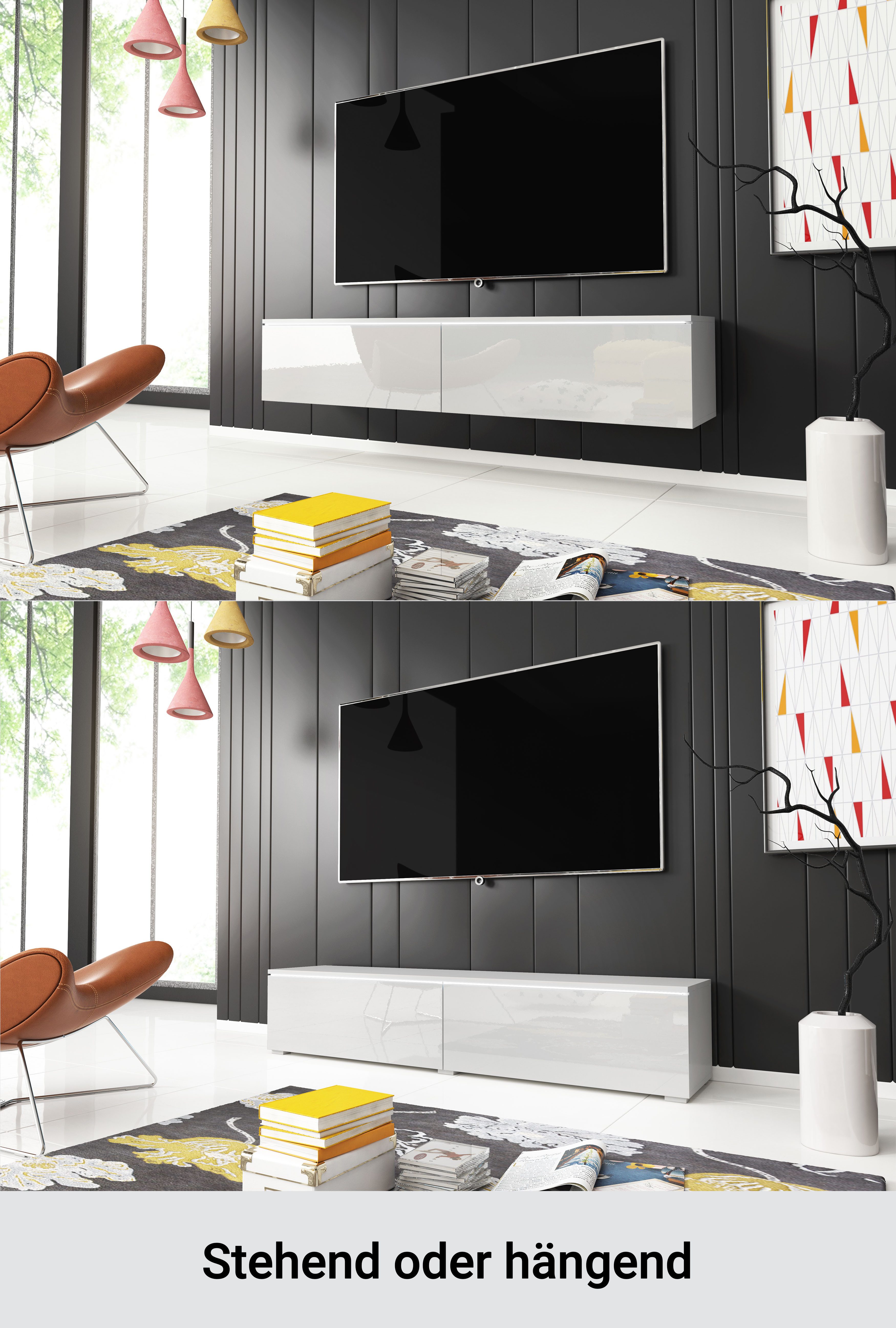 Home affaire Lowboard LOWBOARD D, wahlweise mit oder ohne Beleuchtung, modernes TV-Board ohne Griffe, mit viel Stauraum,stehend und hängend