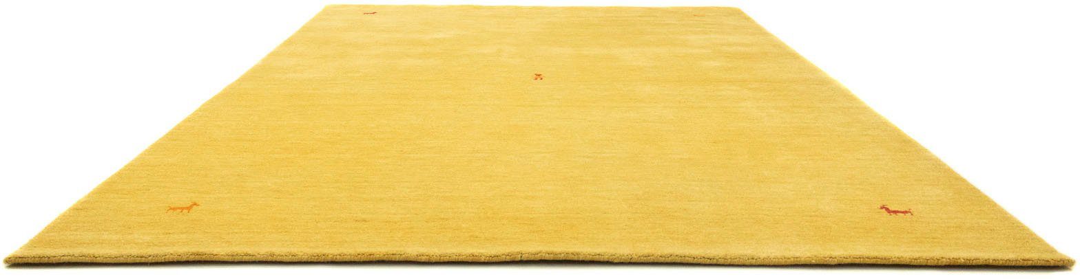 Wollteppich GABBEH SAHARA, morgenland, rechteckig, Höhe: 18 mm, reine Schurwolle, Uni Tiermotiv, Wohnzimmer goldfarben