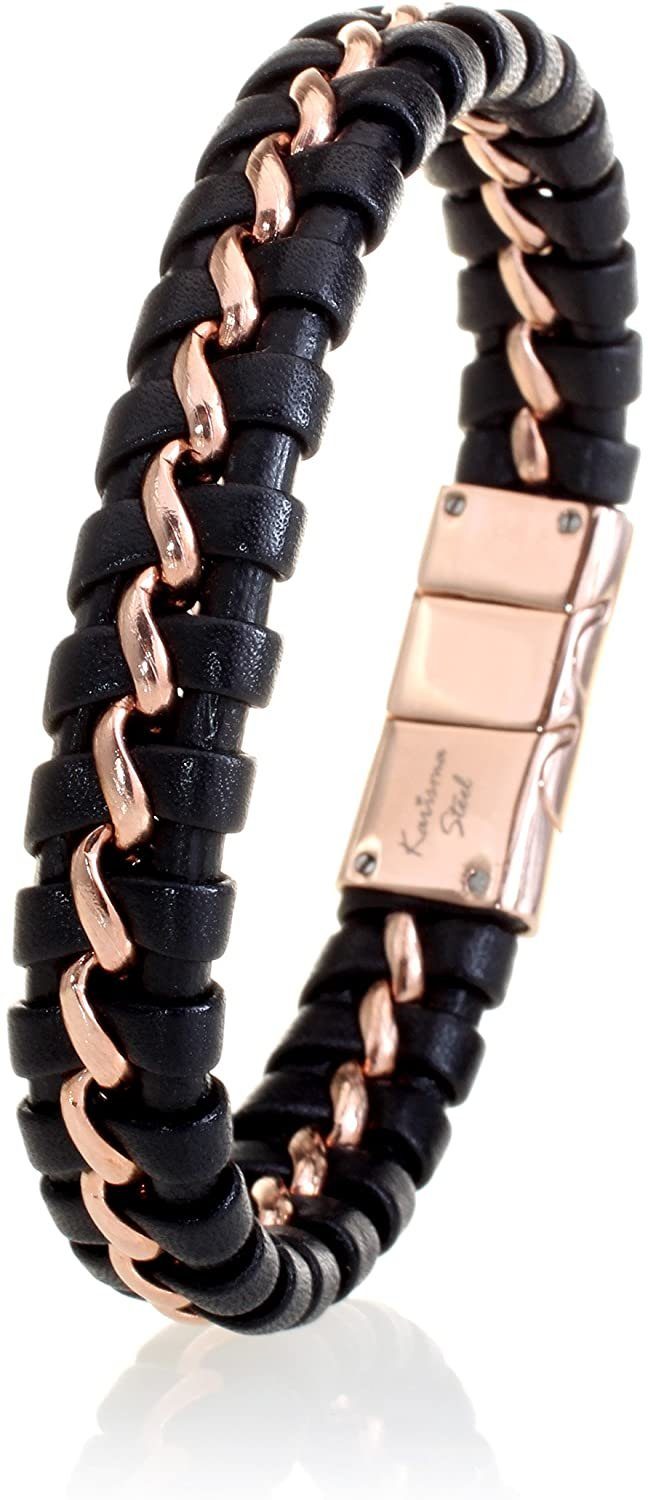 Lederarmband Karisma Hochwertiges Geflochtenes Herren Leder Armband Schwarz -