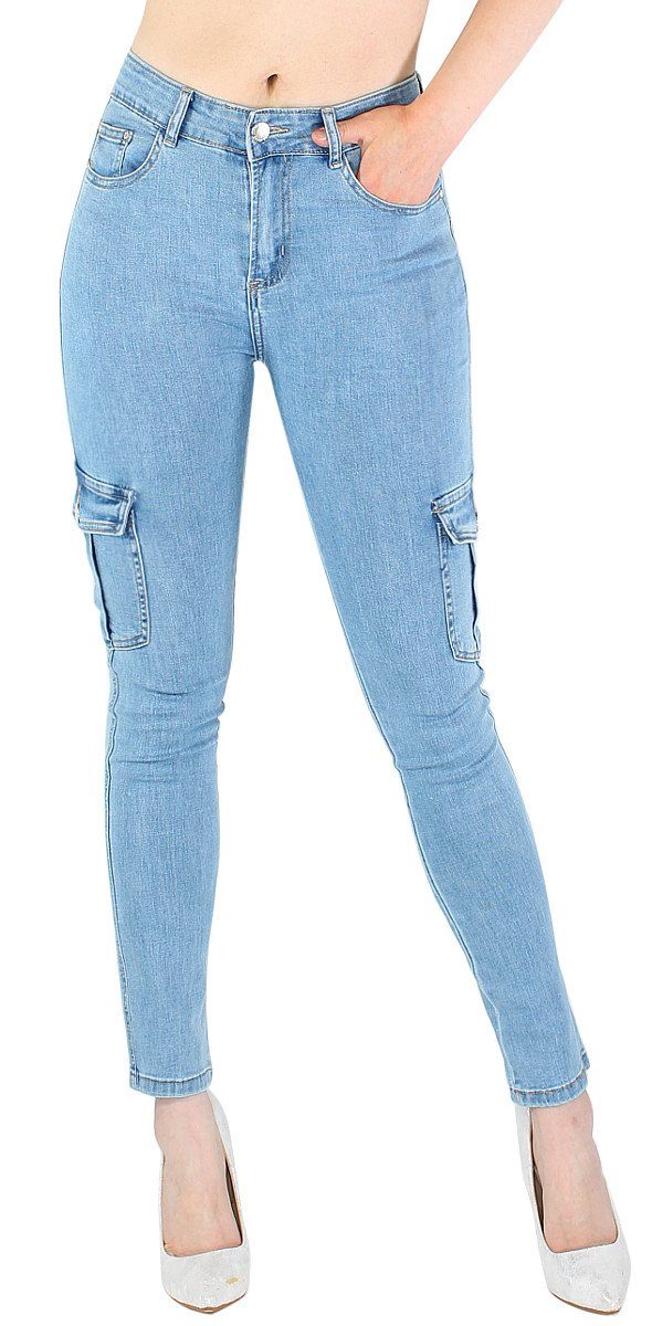 dy_mode Skinny-fit-Jeans Damen Skinny-Fit Cargo Jeans Röhrenjeans Stretchjeans Jeanshose 5-Pocket-Style, Slim Skinny Jeans