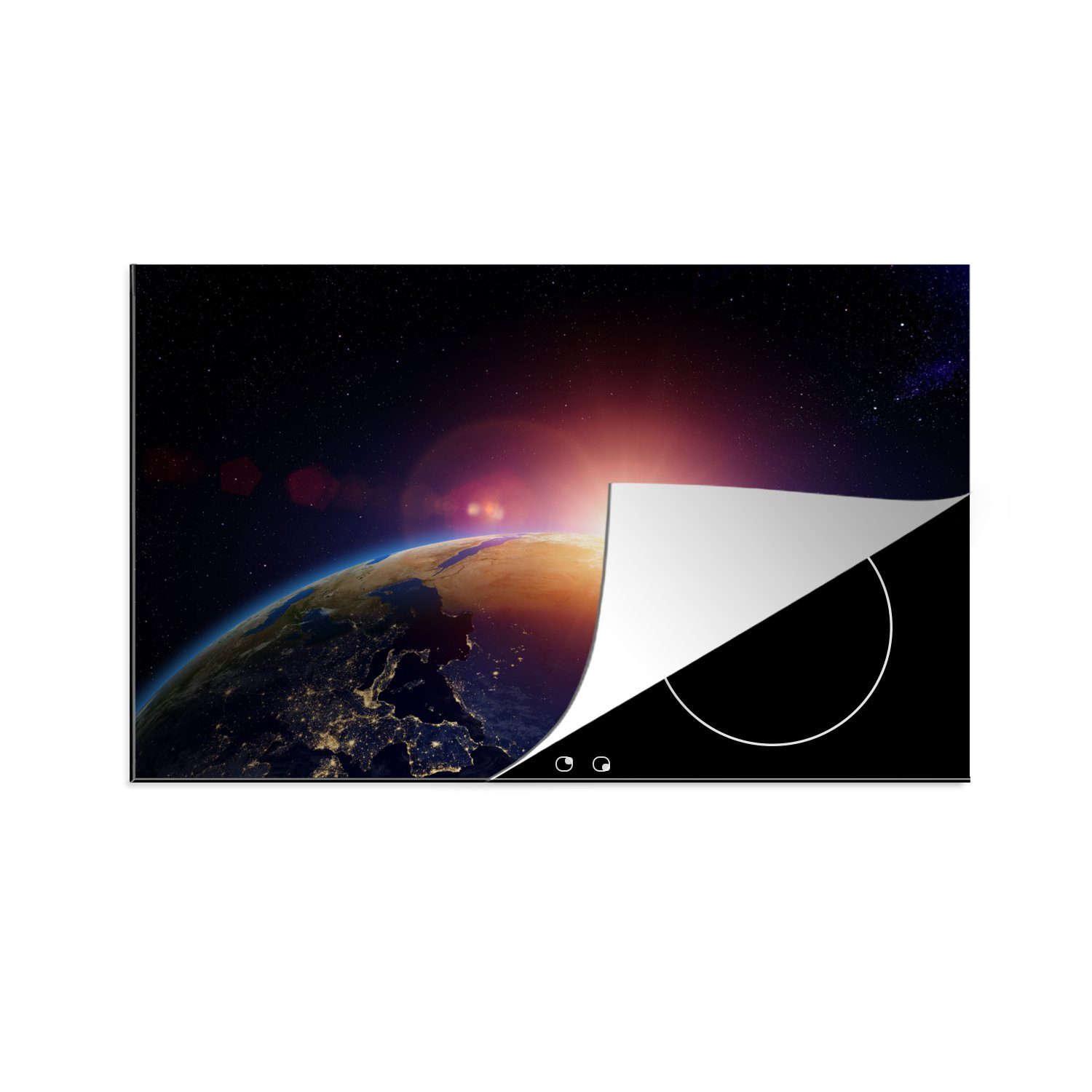 MuchoWow Herdblende-/Abdeckplatte Erde - Sonne - Universum - Weltraum, Vinyl, (1 tlg), 81x52 cm, Induktionskochfeld Schutz für die küche, Ceranfeldabdeckung