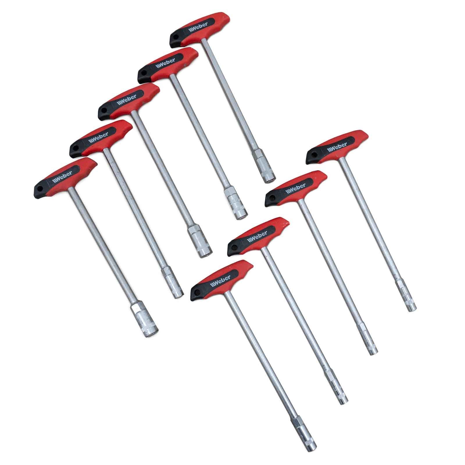 Weber GmbH Steckschlüssel T-Griff Steckschlüsselsatz 9-teilig (Set, 9 St), Chrom-Vanadium-Stahl, Softgrip, Kunststoffkoffer