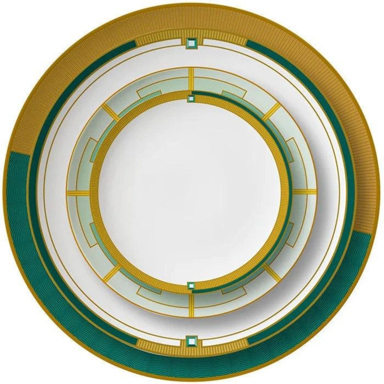 Quality Elegance Teller-Set Luxuriöses Green & Yellow Circular Bone China Geschirrset (4-tlg)