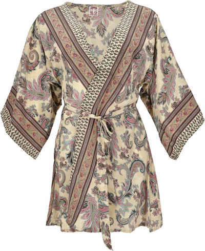 Guru-Shop Maxikleid »Kimonokleid, seidig glänzender Boho Kimono,..« alternative Bekleidung