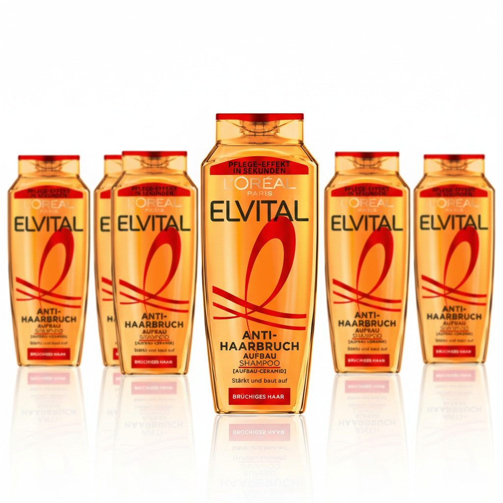 L'ORÉAL PARIS Haarshampoo L'Oréal Paris Elvital Anti-Haarbruch Shampoo, Packung, 6-tlg., für jeden Haartyp, stärkt das Haar, glättet Haaroberfläche für Glanz.