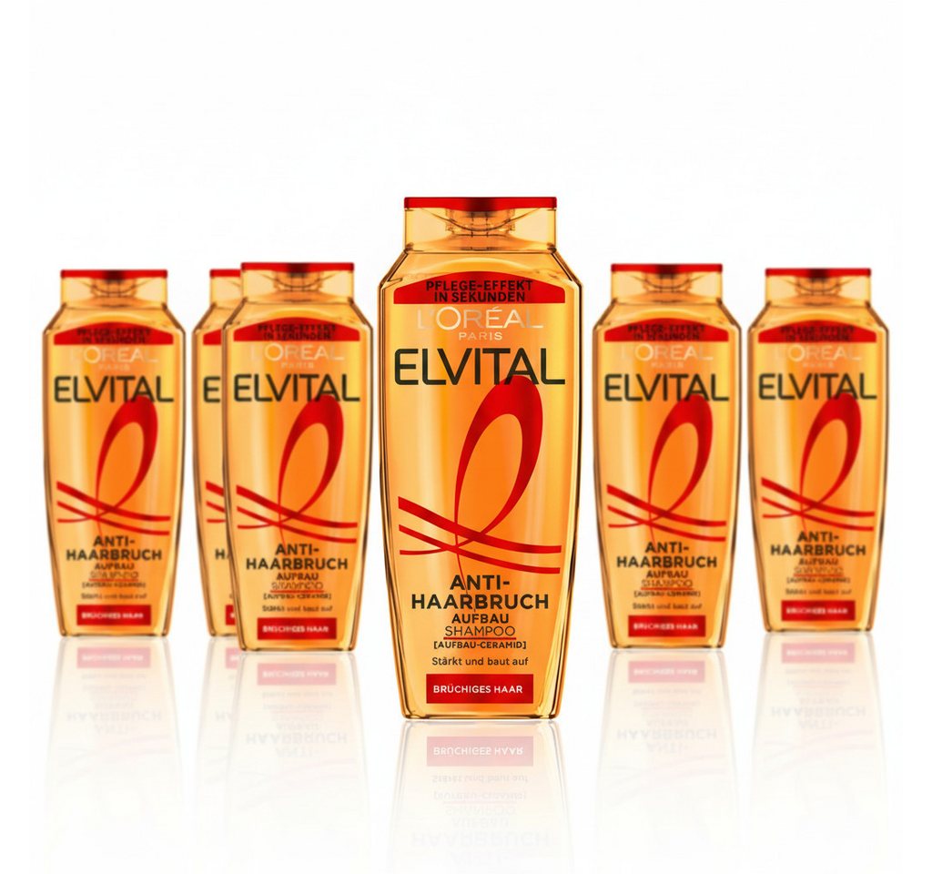 L'ORÉAL PARIS Haarshampoo L'Oréal Paris Elvital Anti-Haarbruch Shampoo, Packung, 6-tlg., für jeden Haartyp, stärkt das Haar, glättet Haaroberfläche für Glanz.