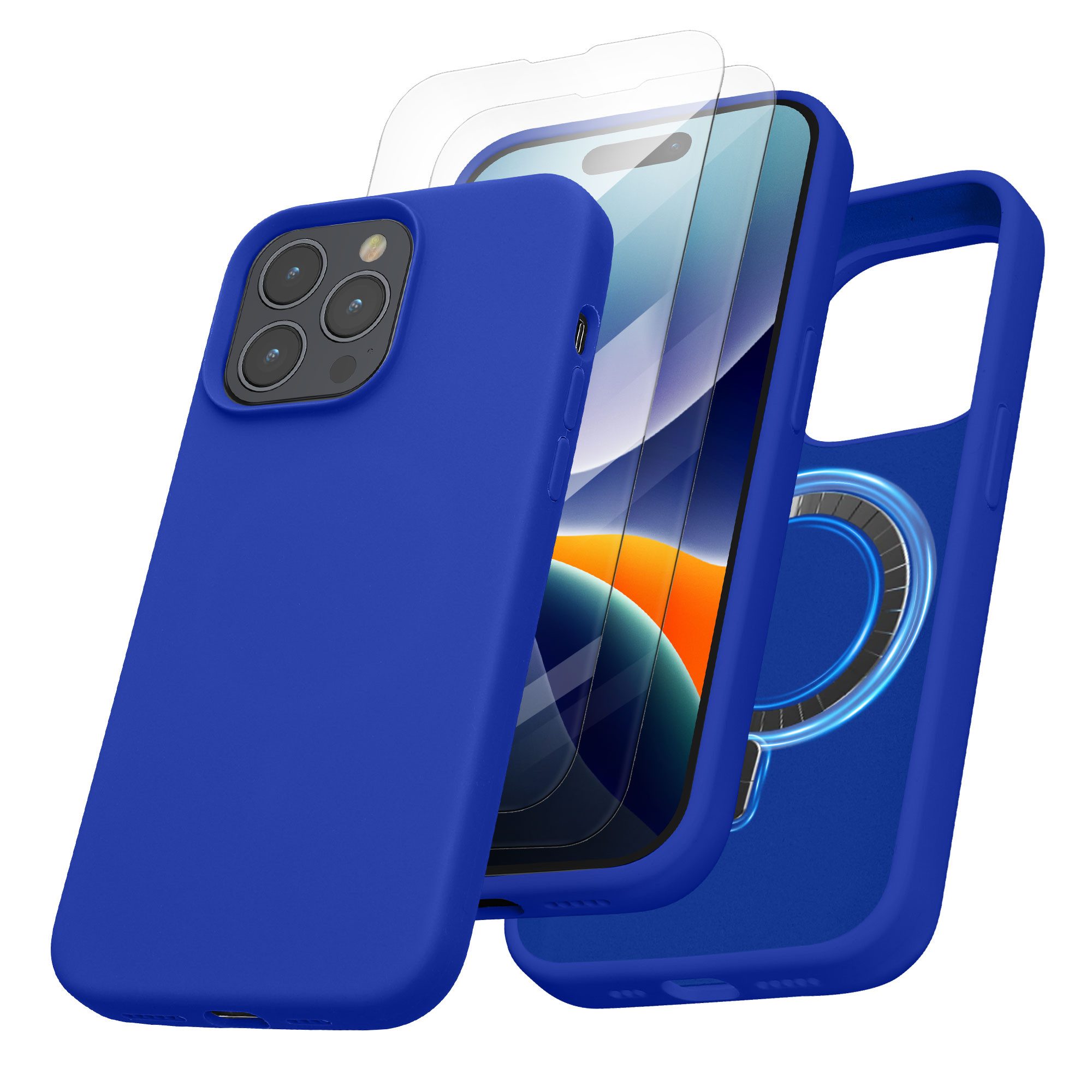 kalibri Handyhülle Hülle für Apple iPhone 14 Pro Max Magnetisches Silikon Case, Cover kompatibel mit MagSafe - mit 2x Schutzglas - Handyhülle gummiert