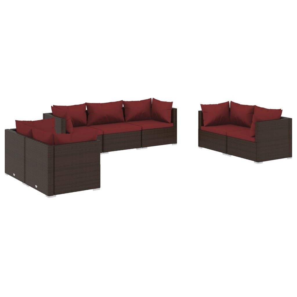 vidaXL Gartenlounge-Set 7-tlg. Garten-Lounge-Set mit Kissen Poly Rattan Braun, (1-tlg)