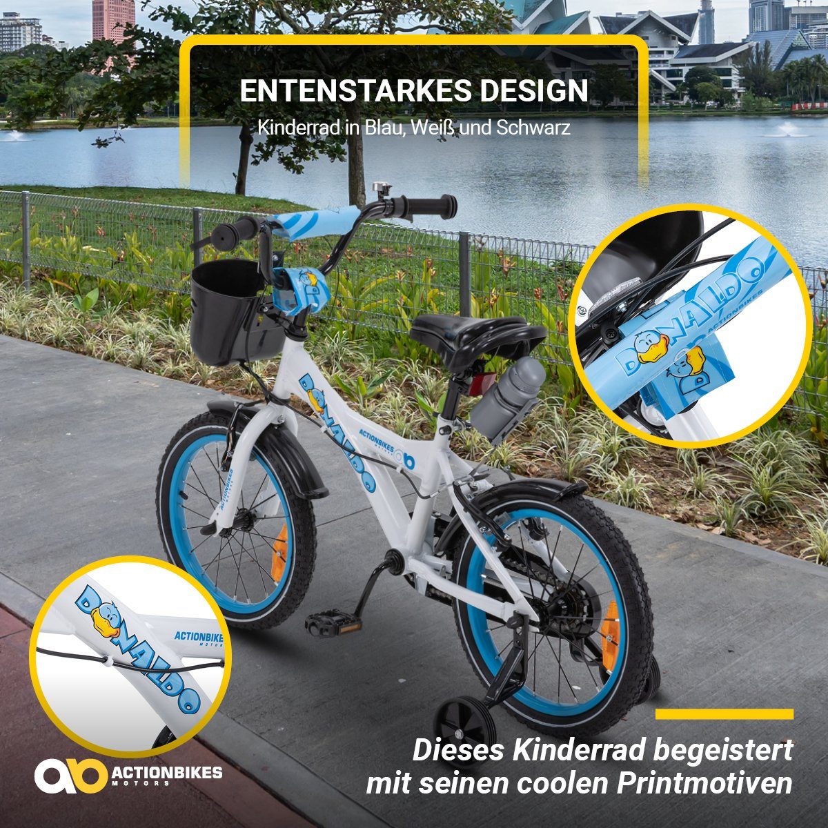 Actionbikes Motors Kinderfahrrad Kinder Fahrrad BMX Donaldo inkl. Korb, 1 Gang, ohne Schaltung, (V-Brake-Bremsen, Luftbereifung, Schutzbleche)