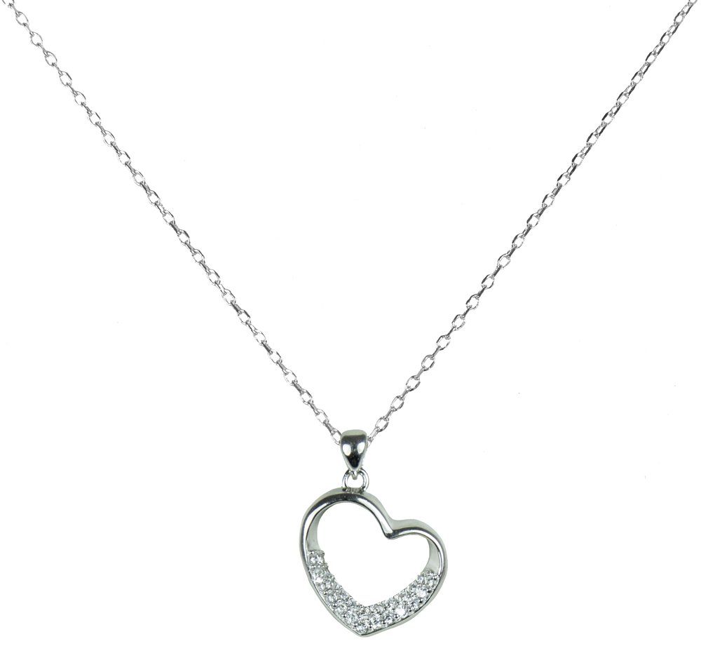 Kette mit Anhänger Filigrane Halskette mit Strass Herz- 925 Silber Schmuck mit Zirkonia
