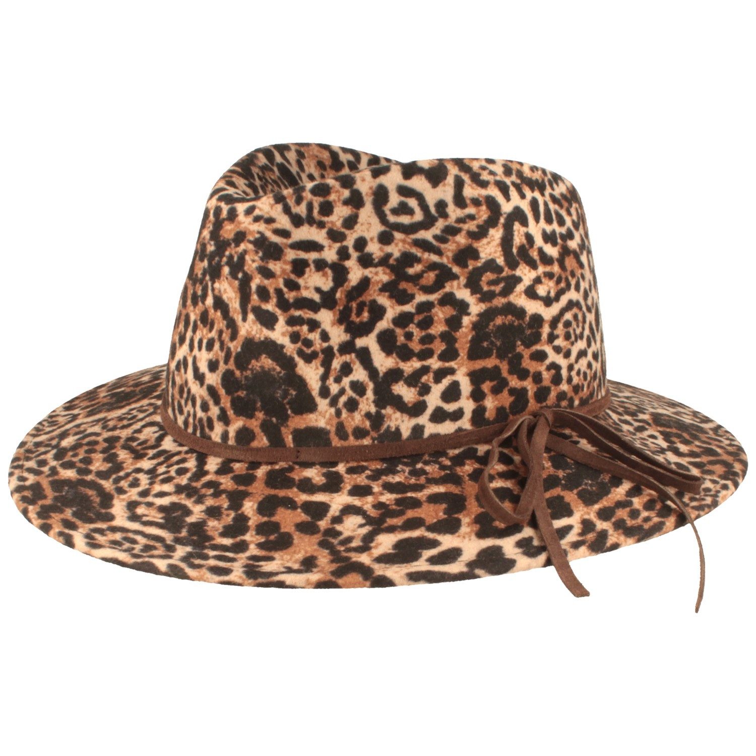 Breiter Filzhut Filz-Fedora im Leo-Look aus 100% Wolle mit Kunstlederband