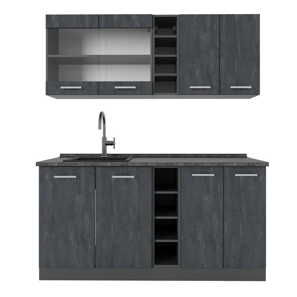 Livinity® Küchenzeile R-Line, Schwarz Beton/Anthrazit, 160 cm ohne Arbeitsplatte