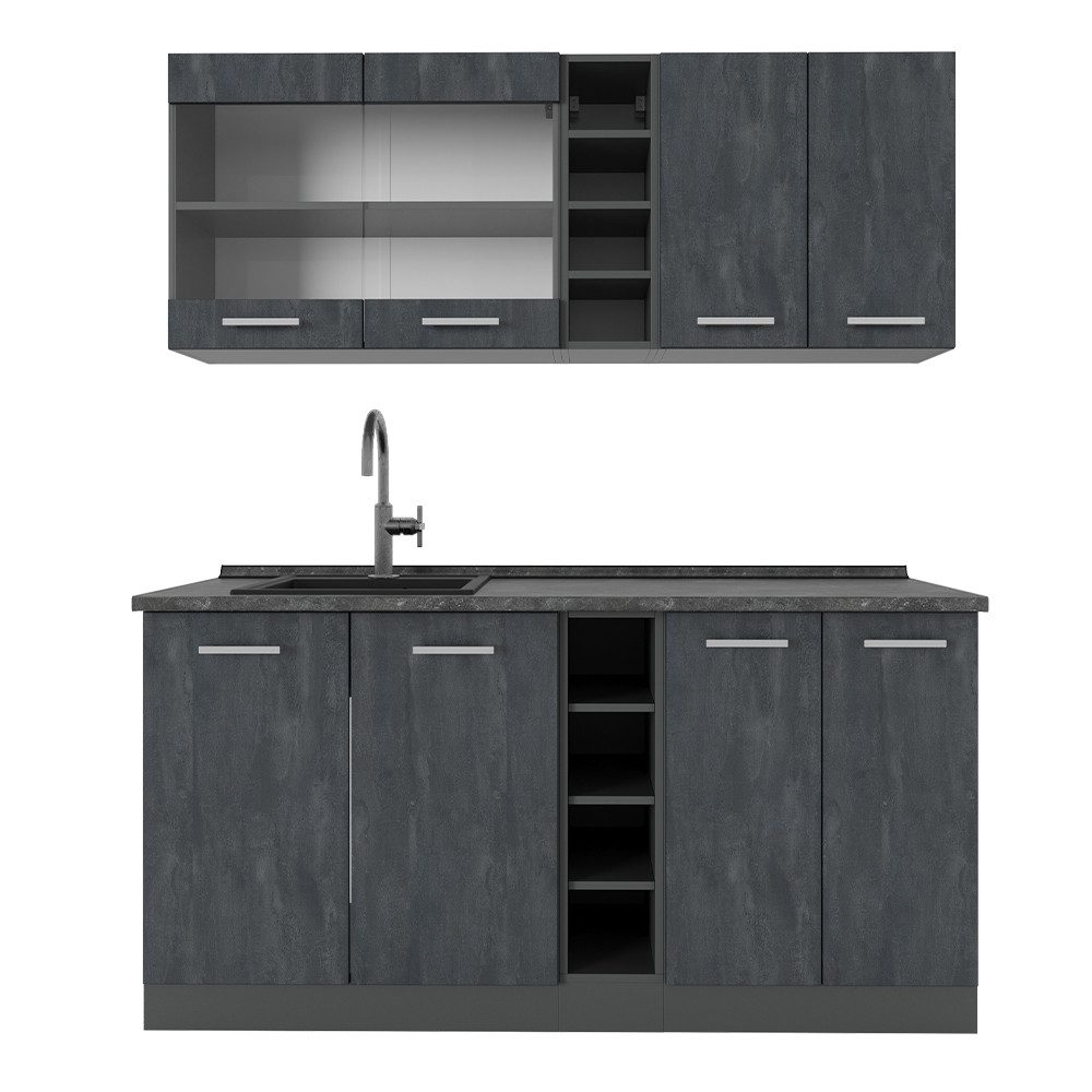 Vicco Küchenzeile R-Line, Schwarz Beton/Anthrazit, 160 cm AP Anthrazit