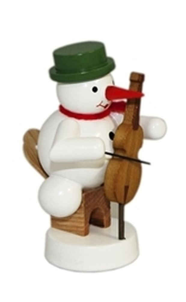Volkskunst Zenker Sammelfigur Weihnachtsdekoration Schneemann mit Cello Höhe 8cm NEU