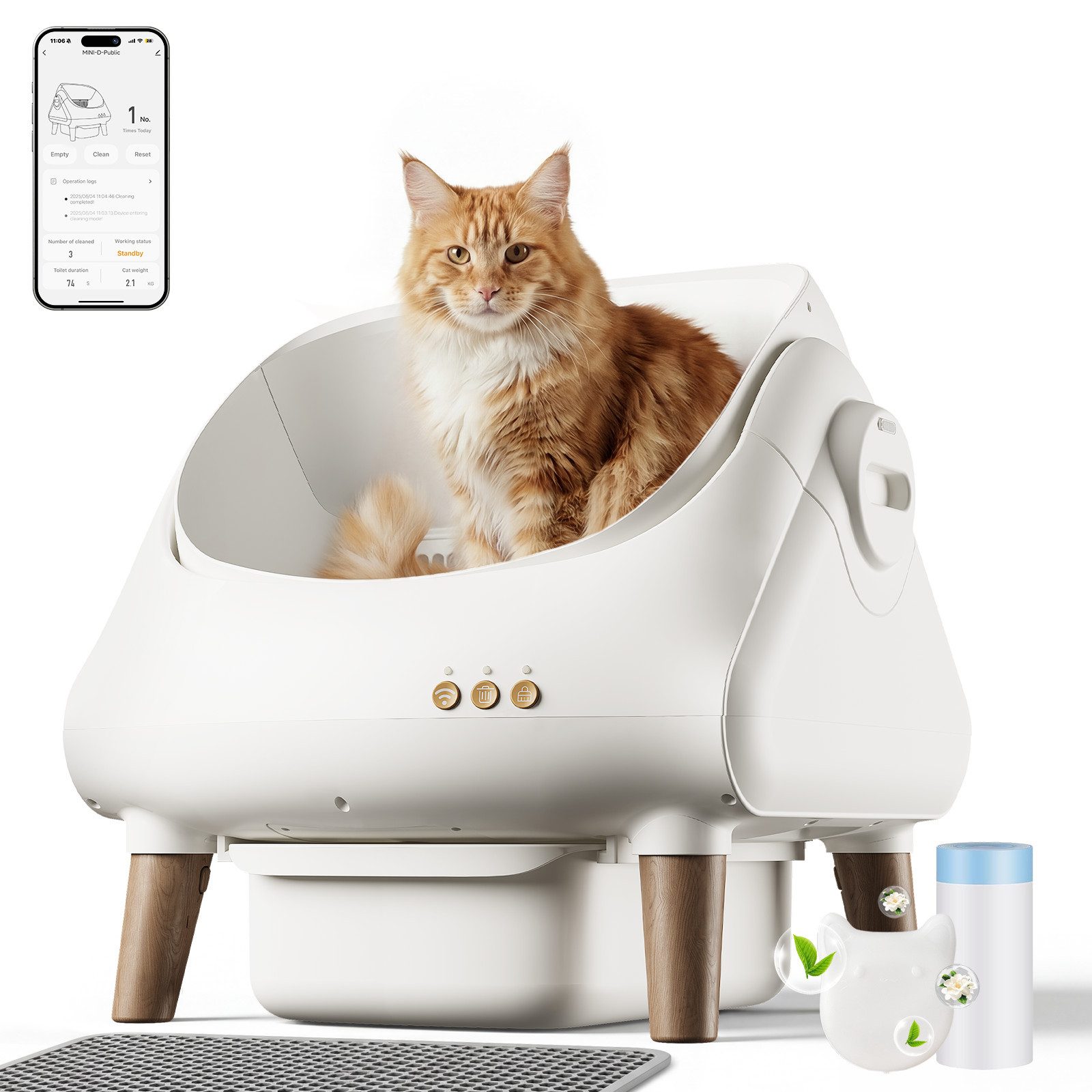 HOMALL Katzentoilette offenes katzenklo selbstreinigend – automatisch & sicher, 12L Behälter, Radar+Gewichtssensor, APP, Duftsystem
