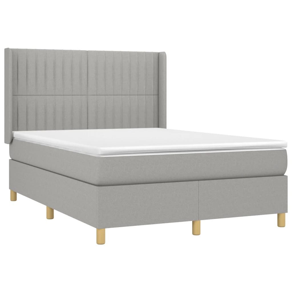 Bett Boxspringbett mit Matratze & LED Hellgrau 140x190 cm Stoff