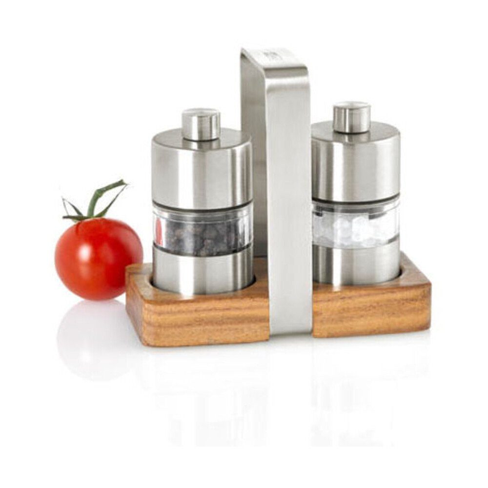 AdHoc Salz-/Pfeffermühle Pfeffer- und Salzmühle Menage 3-tlg. Minimill silber, (3 Stück), Pfeffer- und Salzmühle Menage, 3-tlg., 9,20cm, Edelstahl, silber