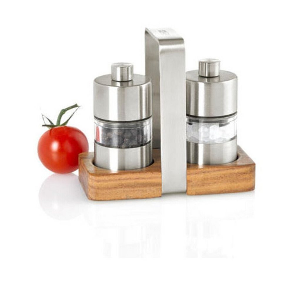 AdHoc Salz-/Pfeffermühle Pfeffer- und Salzmühle Menage 3-tlg. Minimill silber, (3 Stück), Pfeffer- und Salzmühle Menage, 3-tlg., 9,20cm, Edelstahl, silber