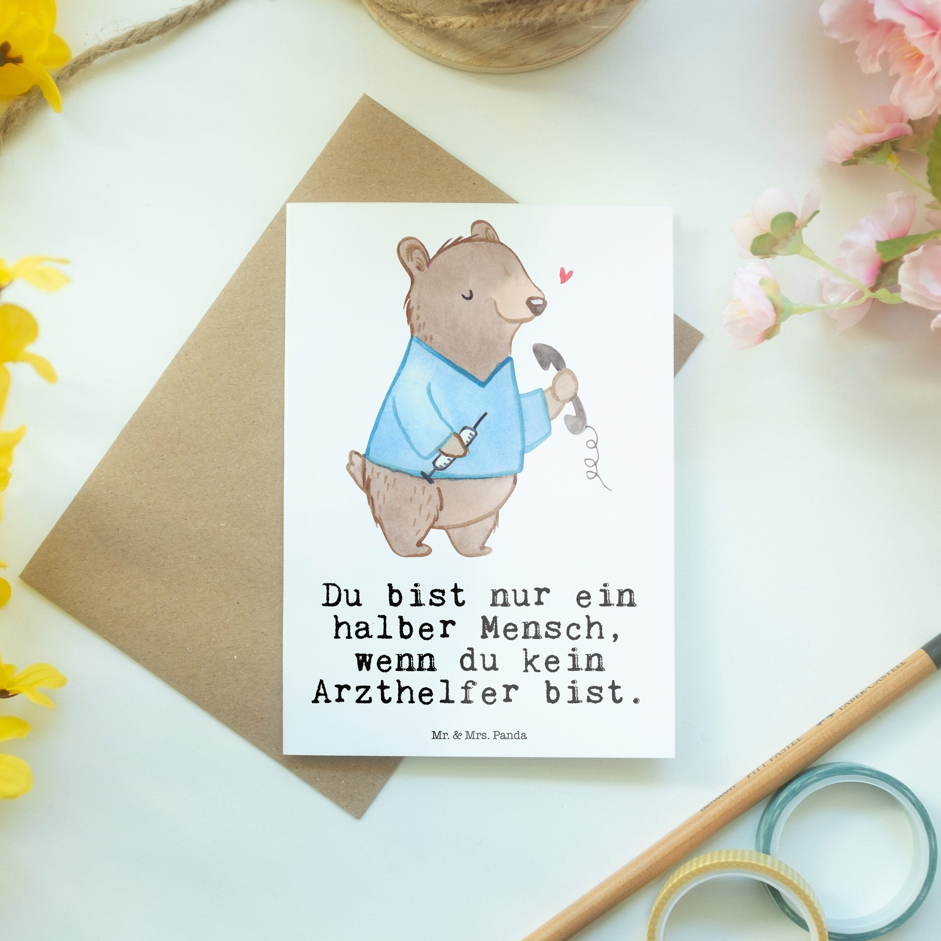 Mr. & Mrs. Geburtstagskarte, Panda Geschenk, Karte Weiß - Arzthelfer Grußkarte - mit Herz Rente