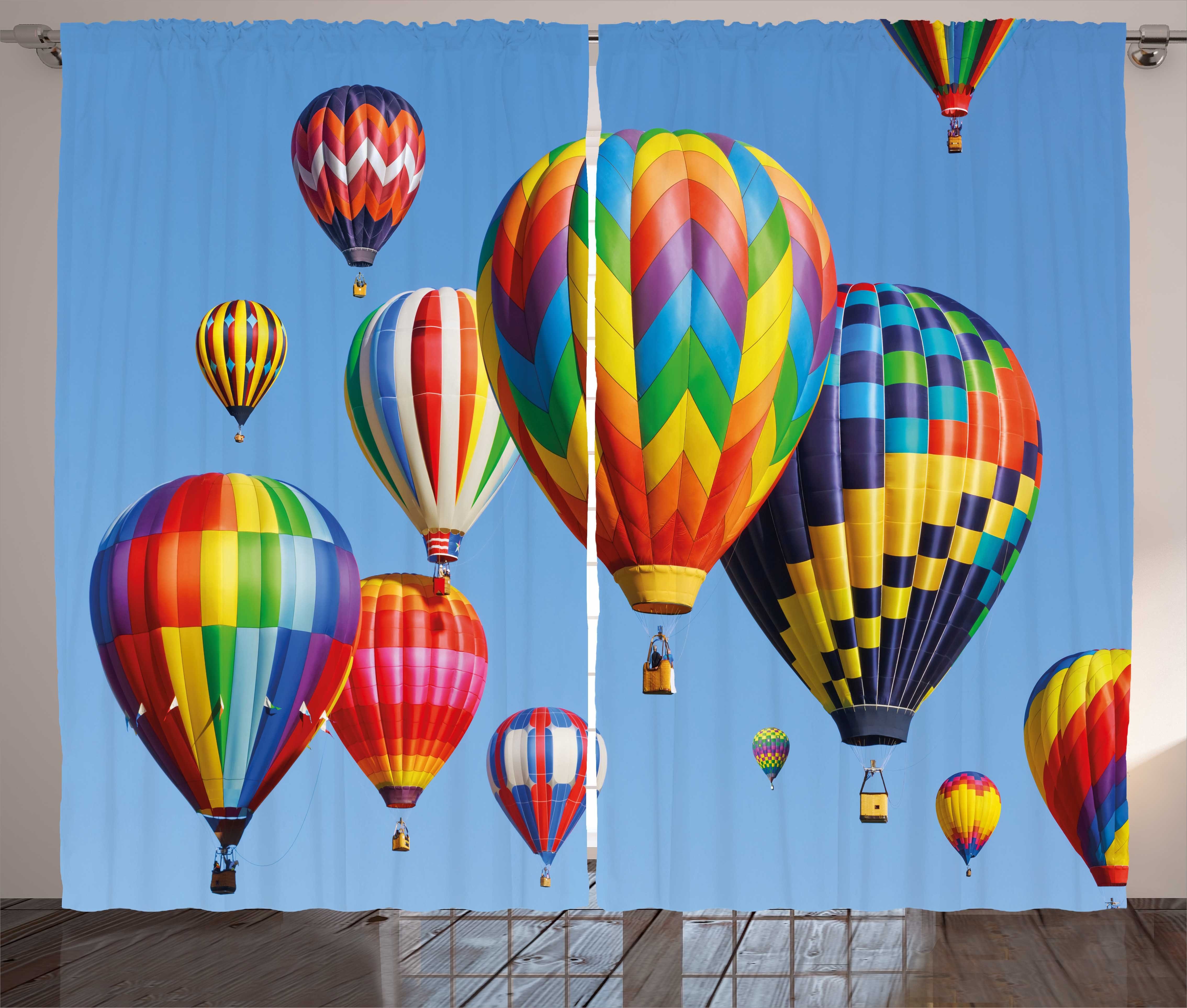 Gardine Schlaufen und Kräuselband Vorhang Heißluft-Ballone mit Haken, Farbige Schlafzimmer Abakuhaus, Bunt