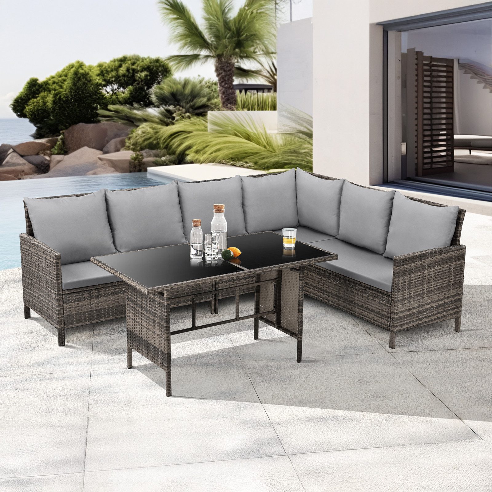 Svita Madison Rattan-Lounge Ecksofa Rattan-Lounge Gartenmöbel-Set Braun günstig online kaufen