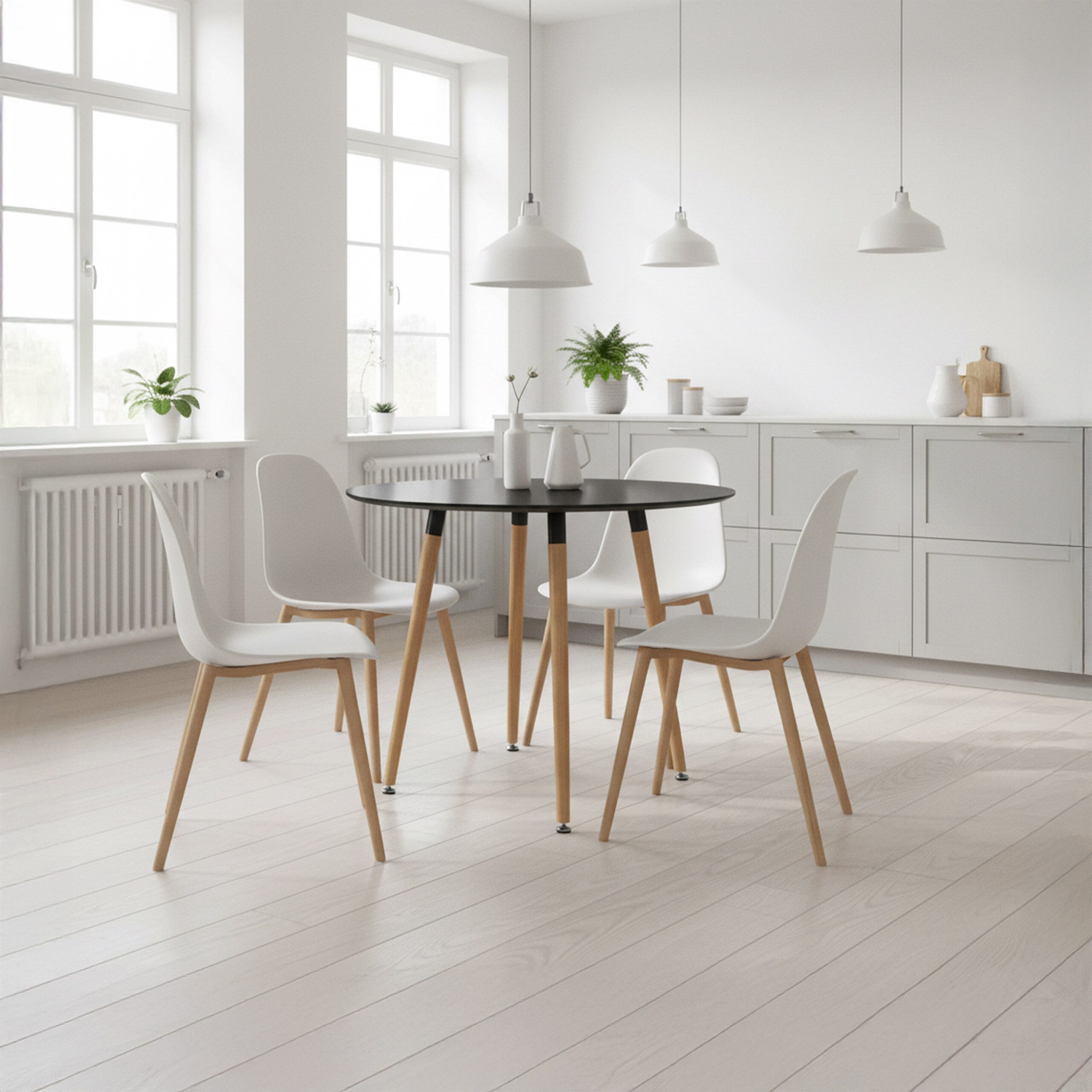 relaxdays Esstisch Runder Esstisch mit Bambusbeinen, schwarz, 80 cm