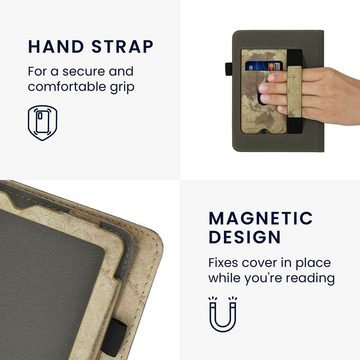 kwmobile E-Reader-Hülle Flip Schutzhülle für Amazon Kindle Paperwhite 11. Generation 2021, Handschlaufe - Cover Travel Vintage Design