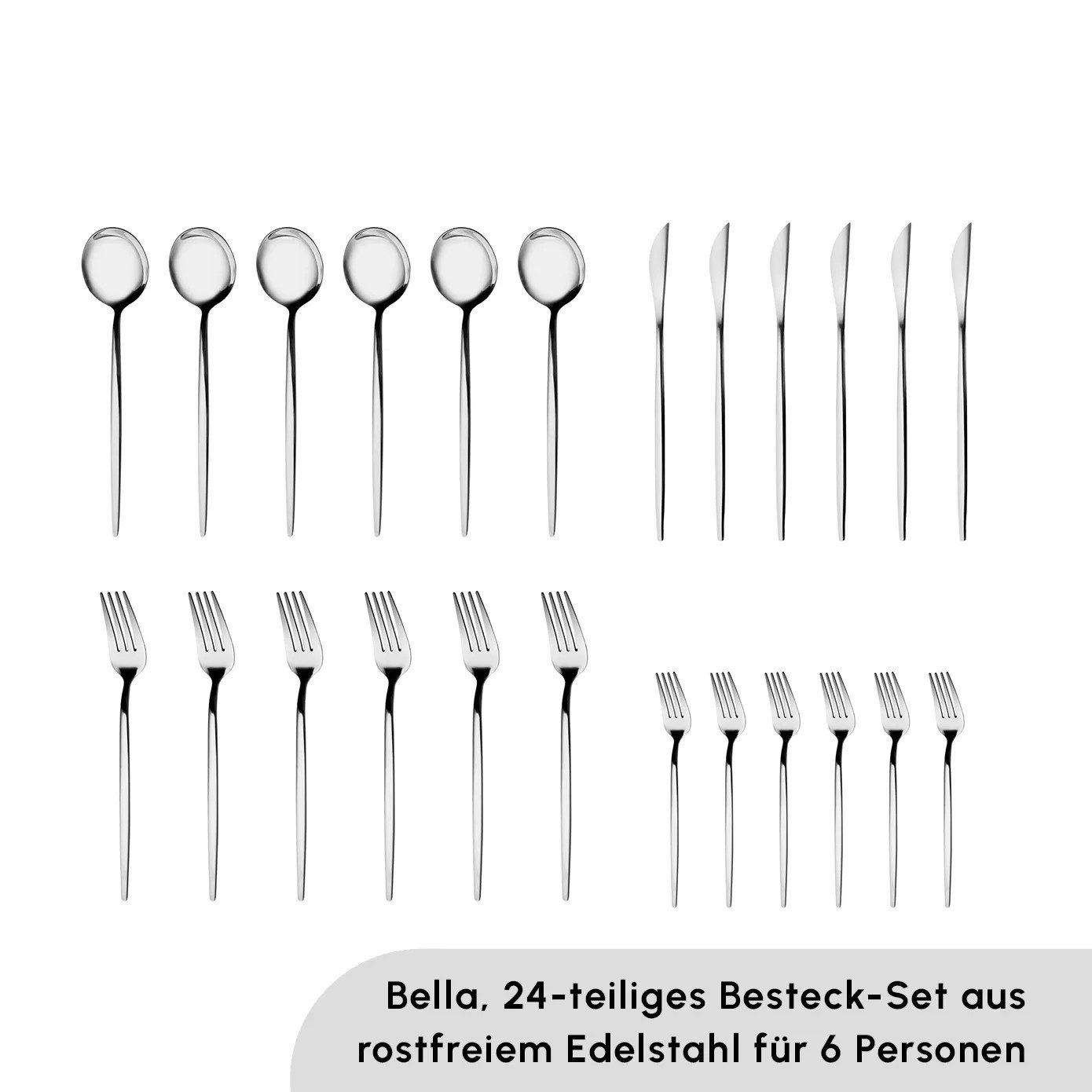 Karaca Besteck-Set Karaca Bella Edelstahl V2 24-tlg Besteckset 6 Pers. Silber