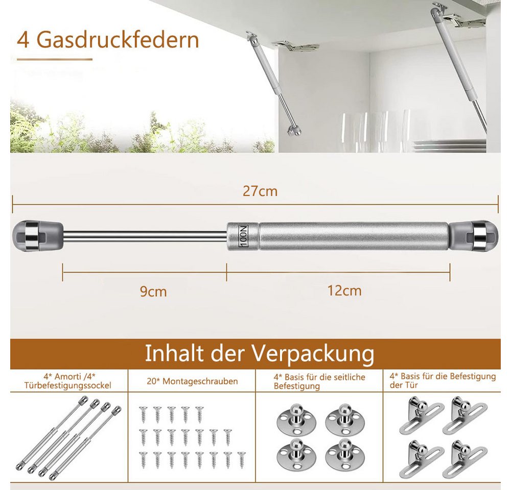 Thumbnail - NUODWELL Türbeschlag 4 Stück 100N Scharnierkolben für Möbel, Pneumatischer Wagenheber