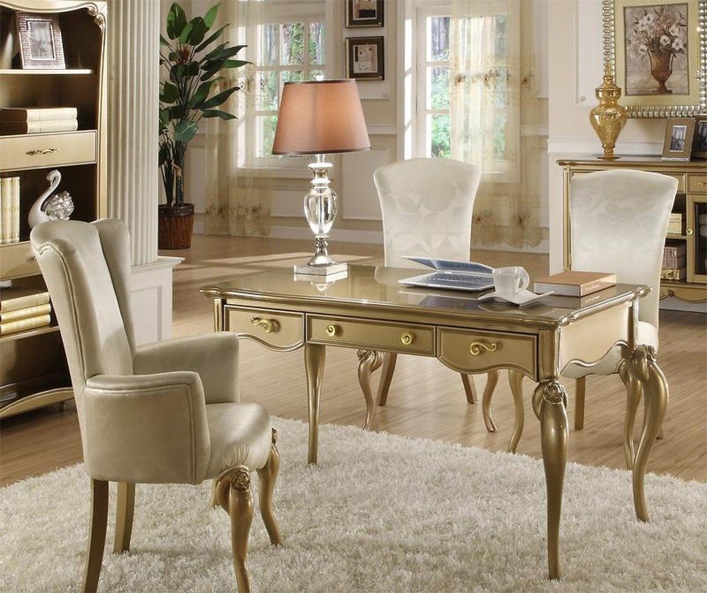 JVmoebel Schreibtisch Klassischer Schreibtisch im Barockstil aus Holz in Gold (1-St., 1 Tisch), Made in Europa