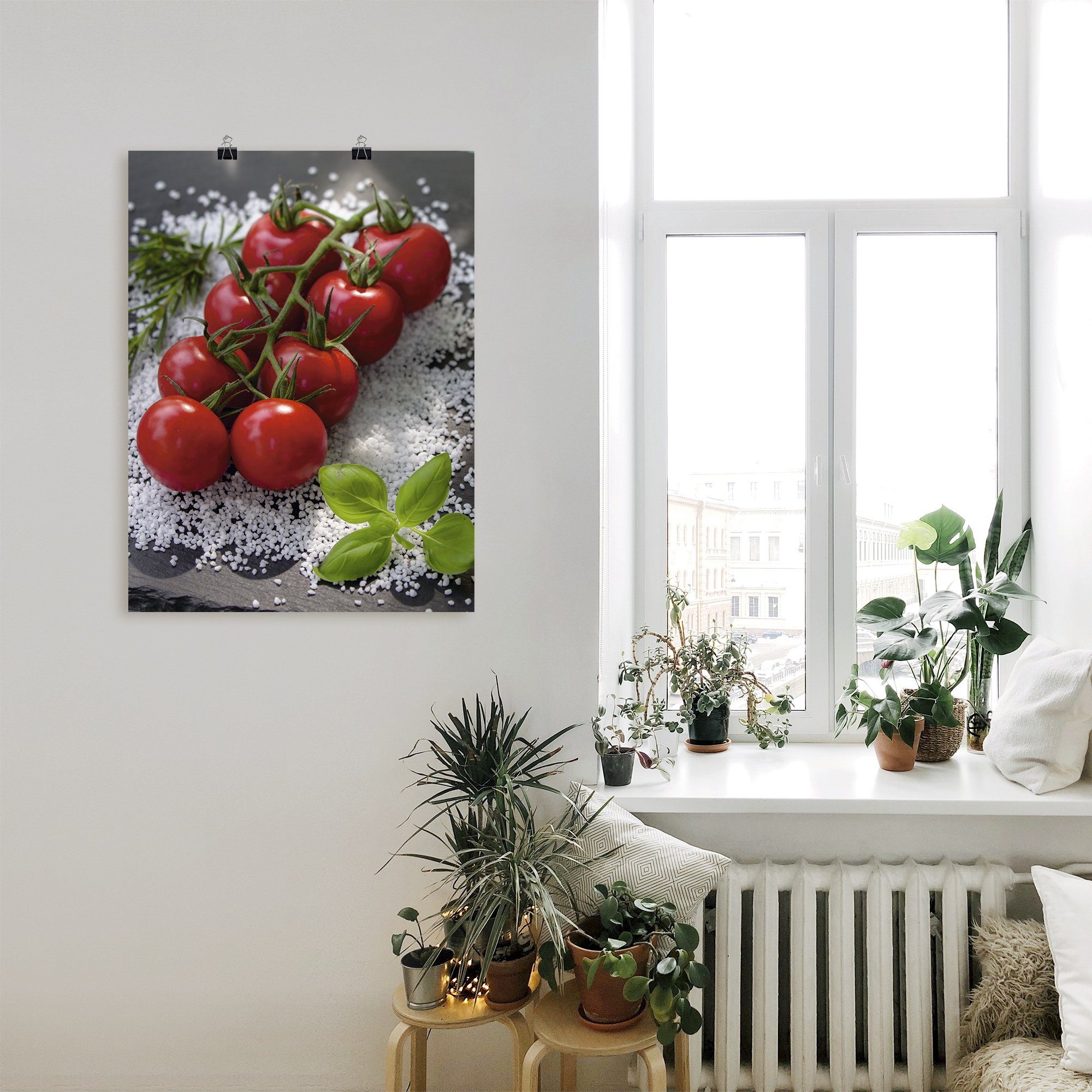 Artland Wandbild Tomaten Rispe auf Salz, Lebensmittel (1 St), als Alubild, Leinwandbild, Wandaufkleber oder Poster in versch. Größen