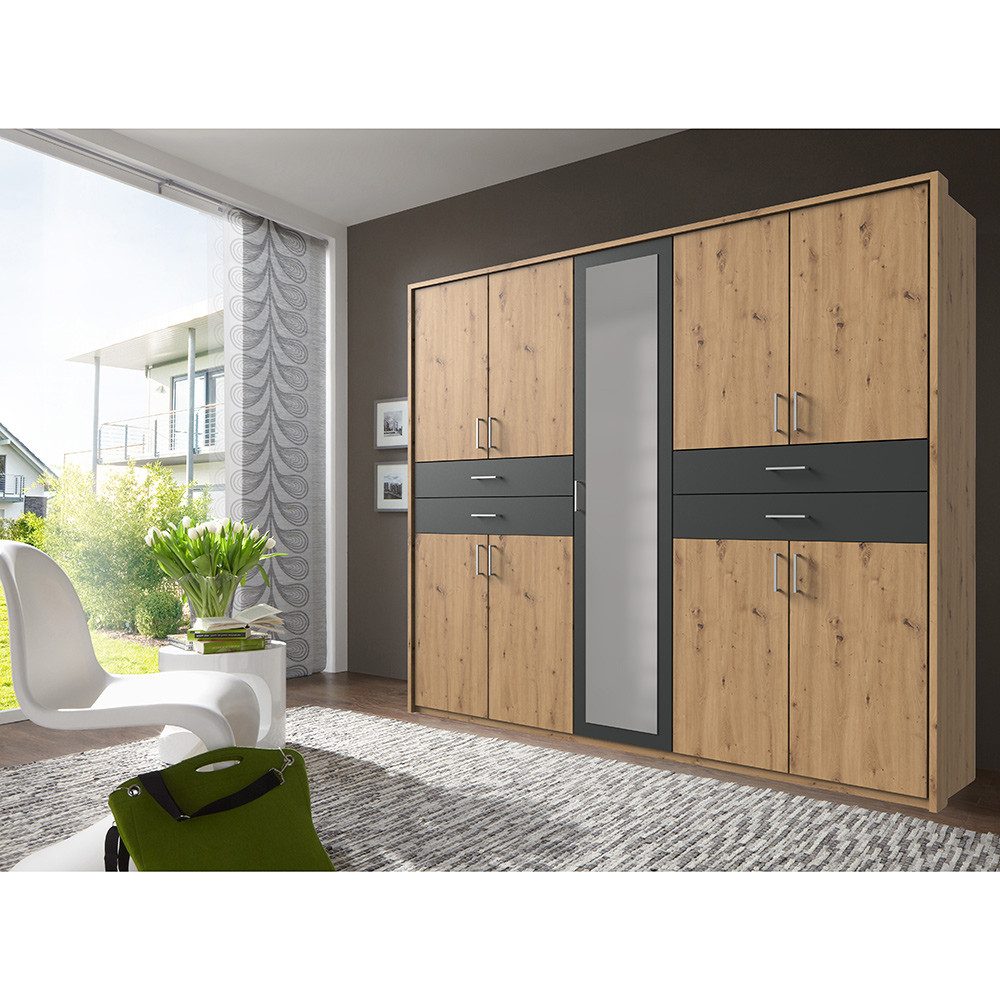 Lomadox Kleiderschrank TREVISO-43 Garderobenschrank Schlafzimmerschrank Schrank 228 cm breit Eiche