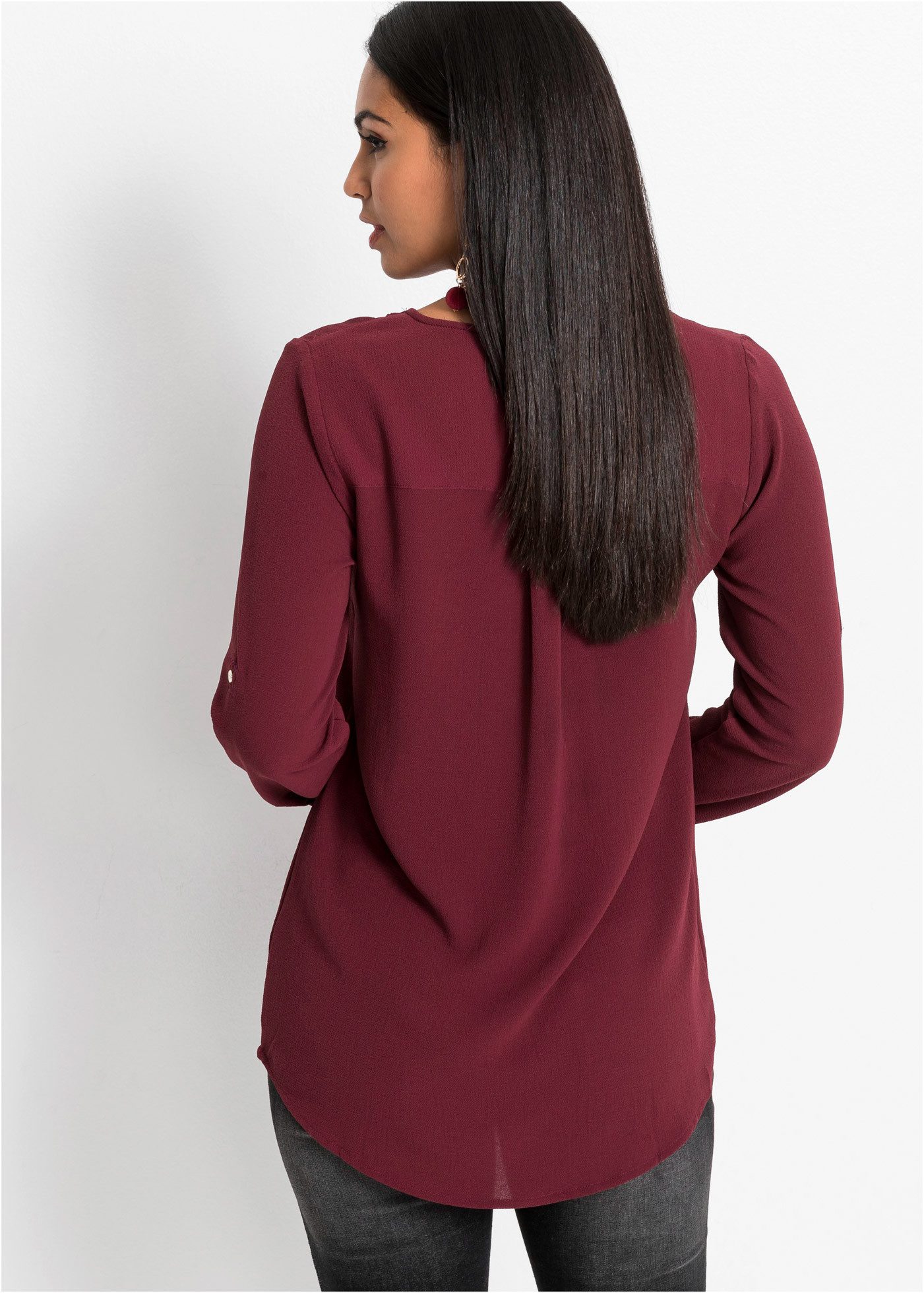 bonprix Longbluse bequeme Passform, verdeckte Knopfleiste, unifarben, mit Brusttasche