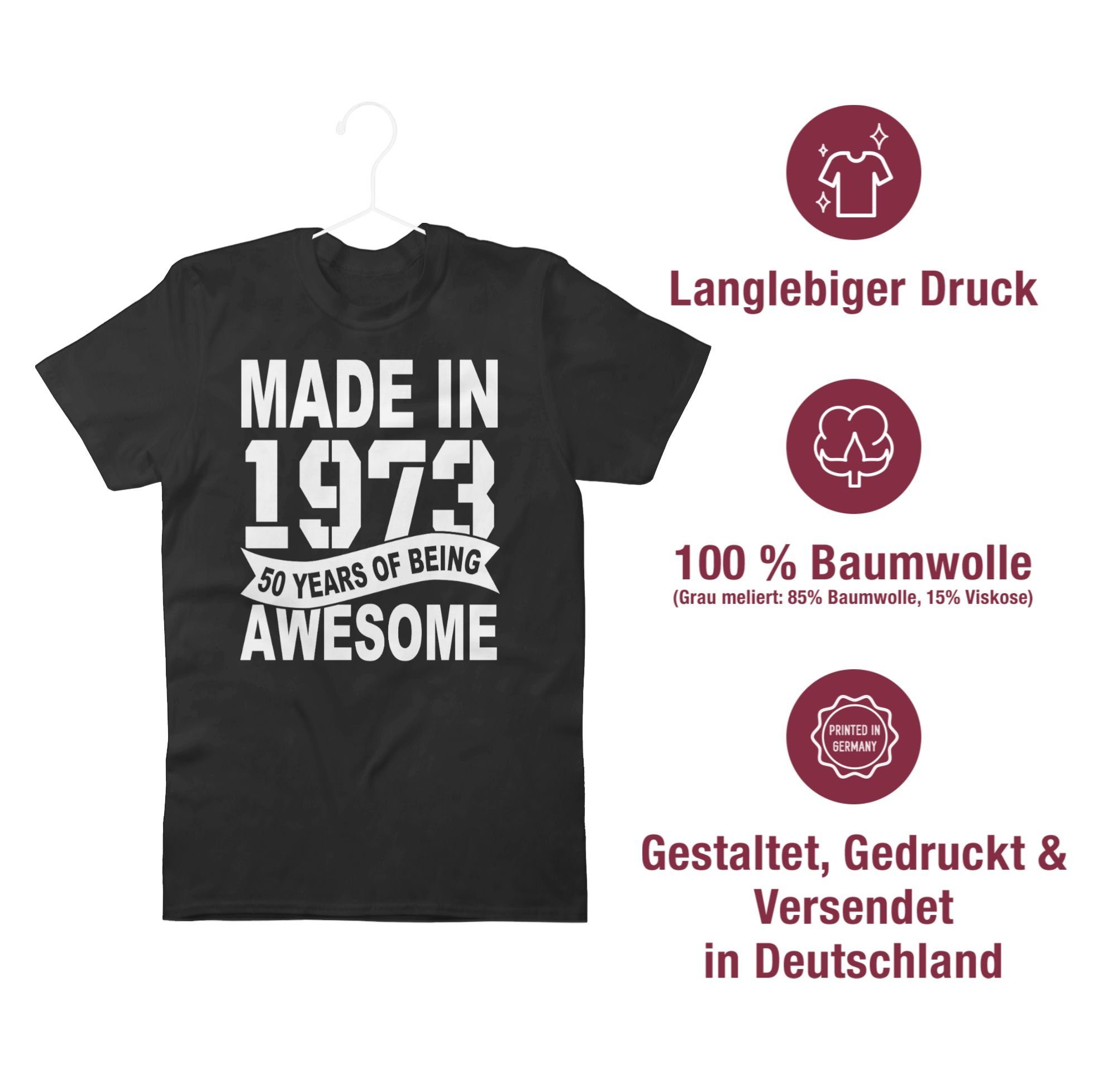 Schwarz of T-Shirt 1973 Fifty awesome being 50. 3 years Geburtstag Shirtracer in Made weiß