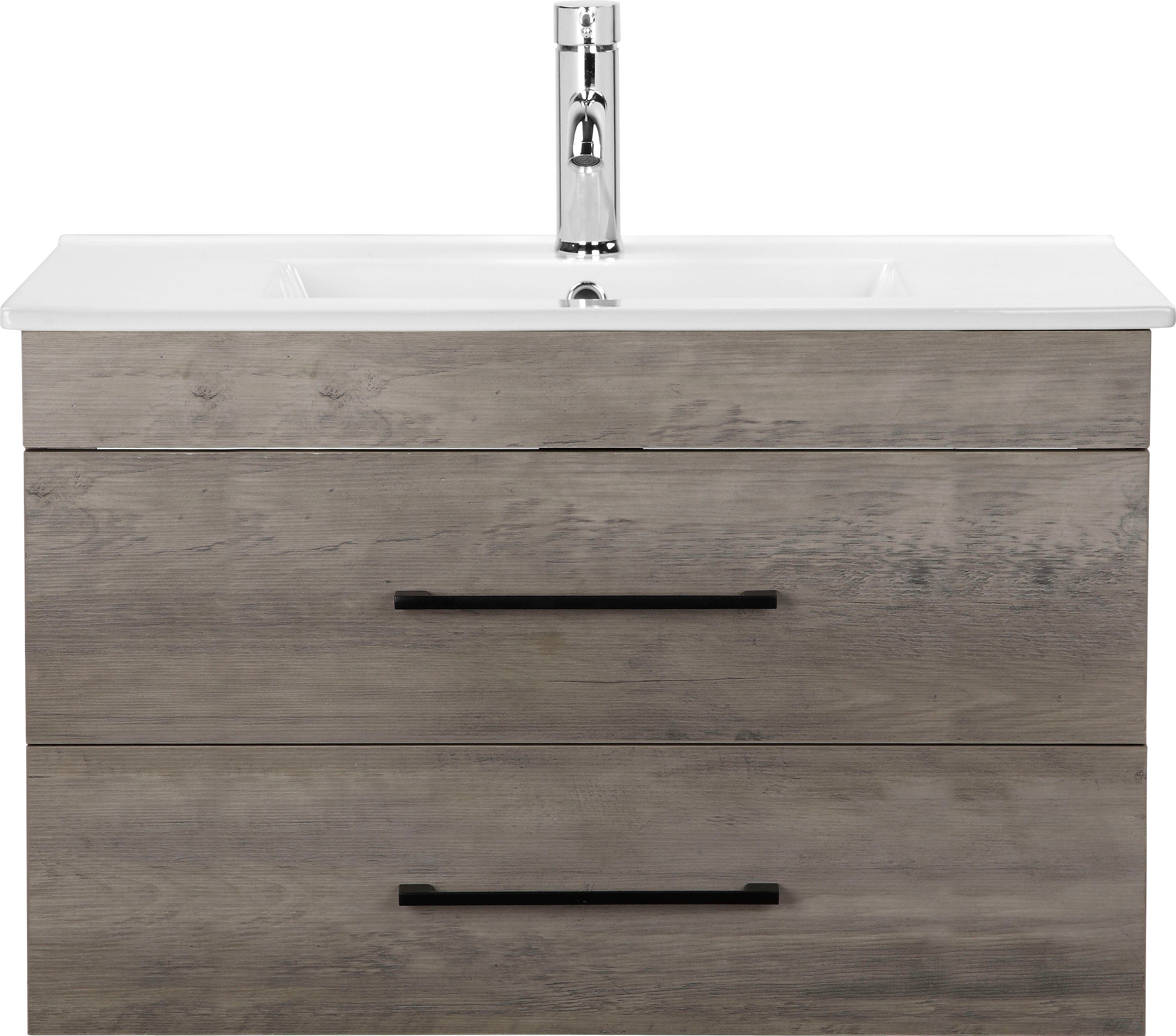 welltime Waschtisch Florenz Badmöbel Badschrank mit Waschbecken, Waschplatz mit 2 Auszügen und Softclose Breite 80cm – Bild 3 von 5