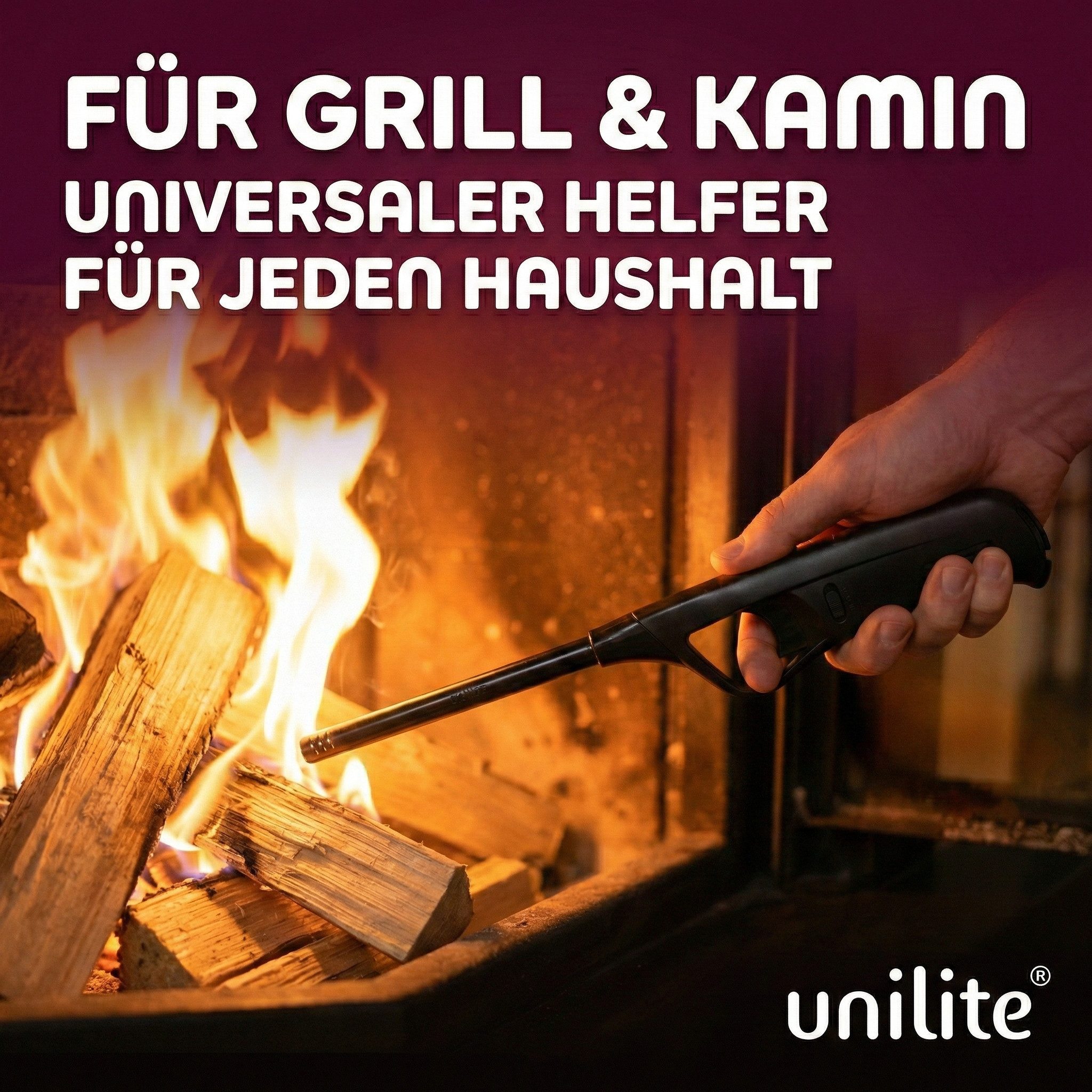 Unilite Feuerzeuge Stabfeuerzeuge 4er Set, befüllt & nachfüllbar (4-St), 27,6 cm Länge, Fester Stab, Soft-Flame – Bild 4 von 5