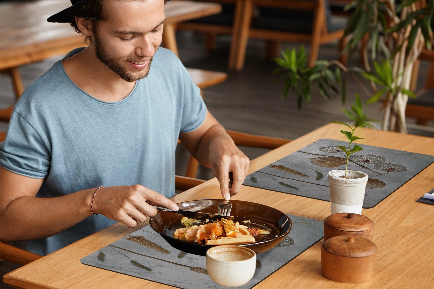 Natur - (6-St), MuchoWow, Trockenblumen Platzdecken, Stilleben - Platzset, Braun, - Platzset, Herbst - Platzmatte, Schmutzabweisend Tischmatten,