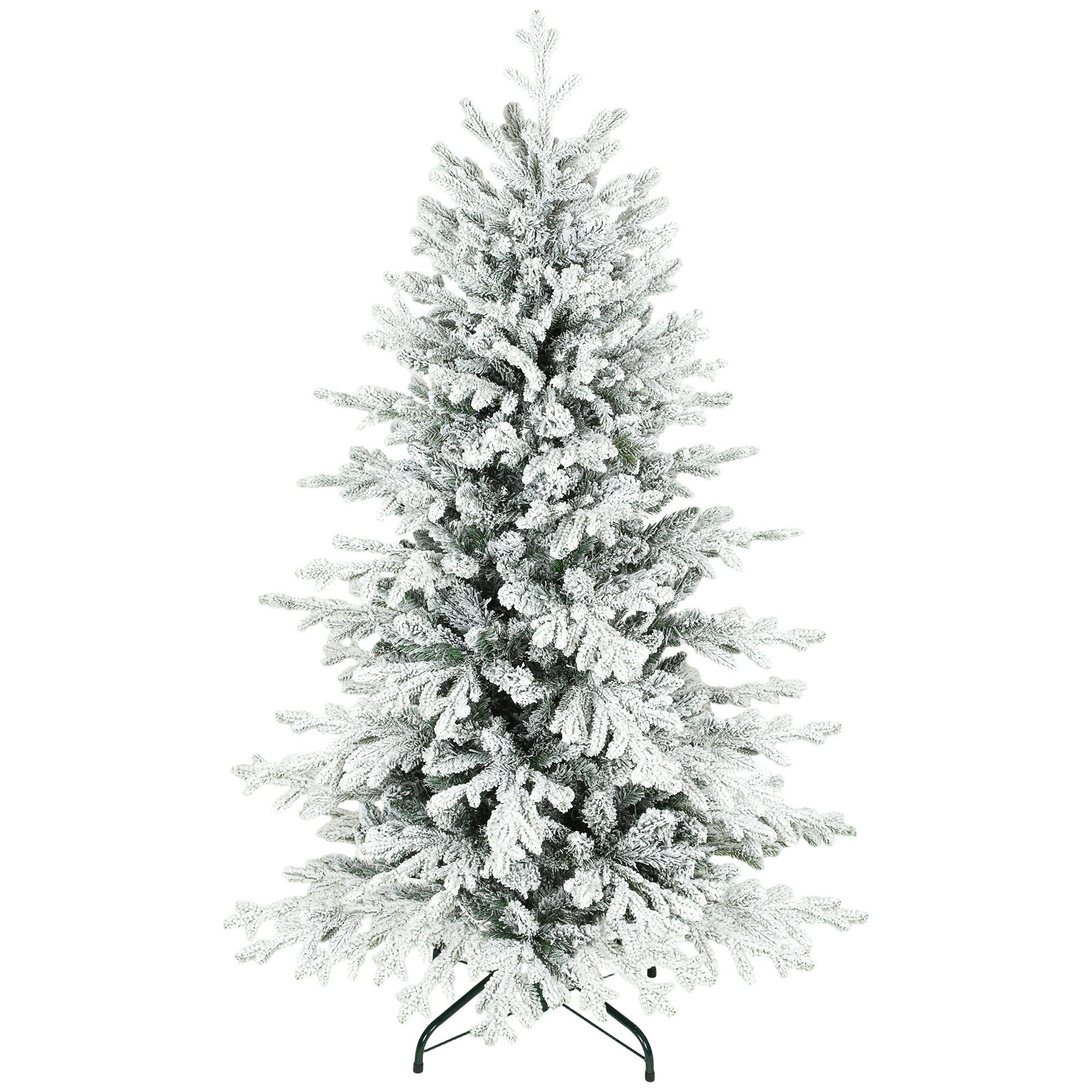 HOMCOM Künstlicher Weihnachtsbaum Christbaum mit Schnee, 1815 Zweigen, mit klappbarem Metallständer, Kiefernbaum, Realistisches Aussehen, Grün+Weiß