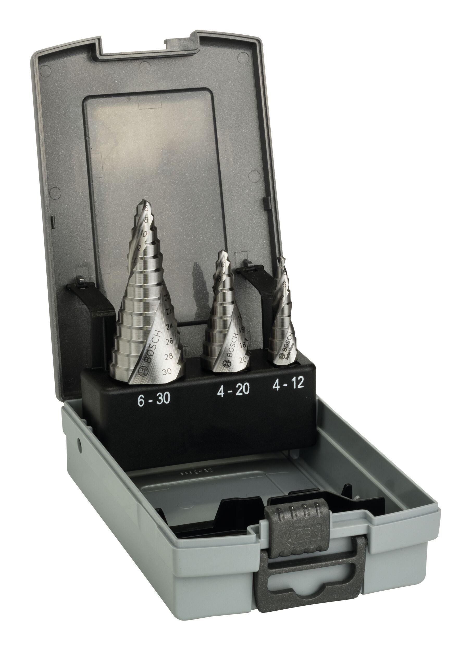 BOSCH Metallbohrer, (3 Teile), HSS Stufenbohrer-Set - 6 - 30 mm, 3-teilig