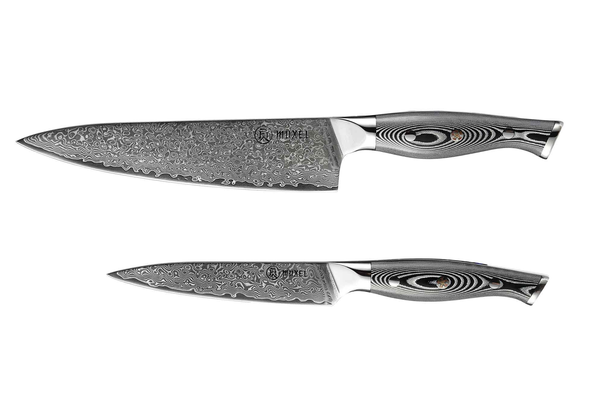 Lagen Gemüseme Damast Kochmesser 62 und V10 Messer Set Gemüsemesser Muxel Edelstahl 2-tlg